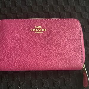 Coach Fuchsia Leather Zip Wallet